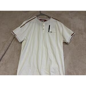 SOBK White Short Sleeve Henley Shirt with Brown Trim and Flex Fit